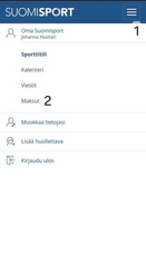 Mobiiliselaimella maksut löytyvät oikean yläreunan valikon takaa